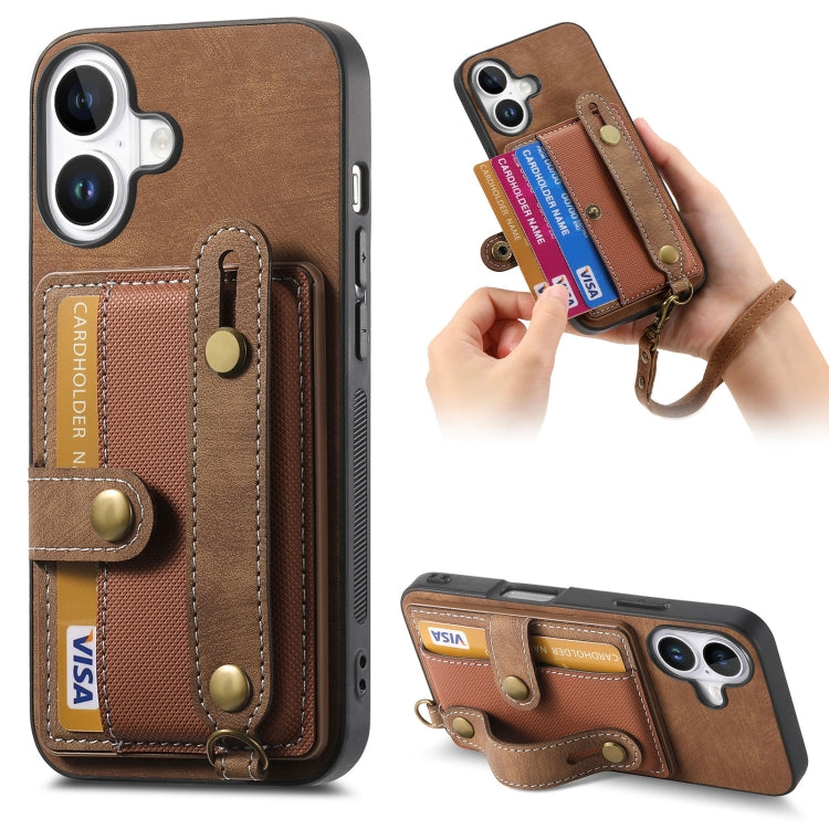 Retro Cross Wristband Wallet Leather Back Phone Case, For iPhone 16 Pro Max, For iPhone 16 Pro, For iPhone 16 Plus, For iPhone 16, iPhone 16e