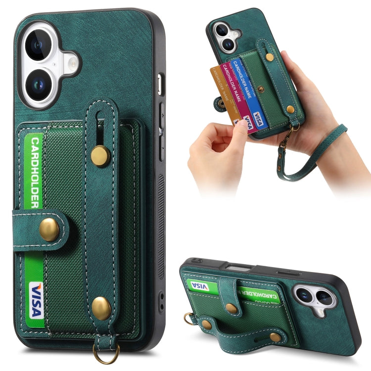 Retro Cross Wristband Wallet Leather Back Phone Case, For iPhone 16 Pro Max, For iPhone 16 Pro, For iPhone 16 Plus, For iPhone 16, iPhone 16e