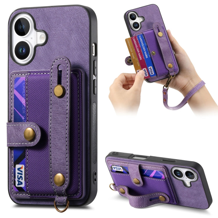 Retro Cross Wristband Wallet Leather Back Phone Case, For iPhone 16 Pro Max, For iPhone 16 Pro, For iPhone 16 Plus, For iPhone 16, iPhone 16e