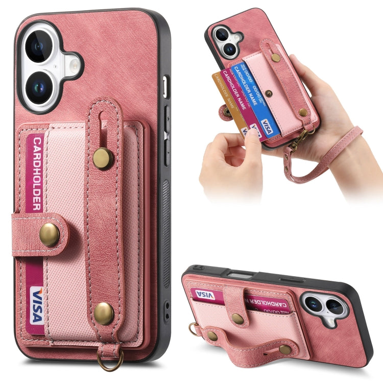 Retro Cross Wristband Wallet Leather Back Phone Case, For iPhone 16 Pro Max, For iPhone 16 Pro, For iPhone 16 Plus, For iPhone 16, iPhone 16e