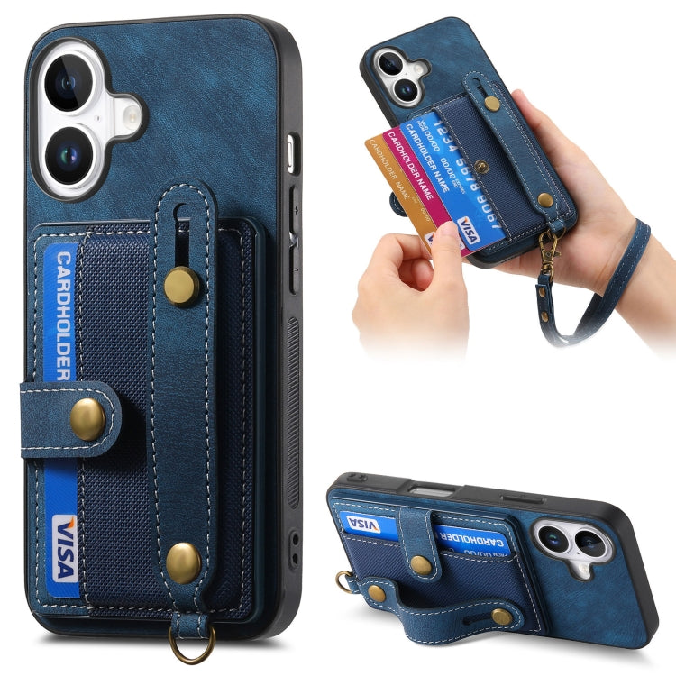 Retro Cross Wristband Wallet Leather Back Phone Case, For iPhone 16 Pro Max, For iPhone 16 Pro, For iPhone 16 Plus, For iPhone 16, iPhone 16e