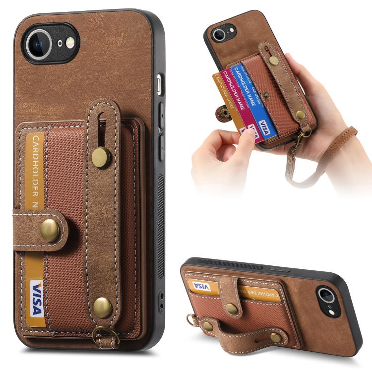 Retro Cross Wristband Wallet Leather Back Phone Case, For iPhone 16 Pro Max, For iPhone 16 Pro, For iPhone 16 Plus, For iPhone 16, iPhone 16e