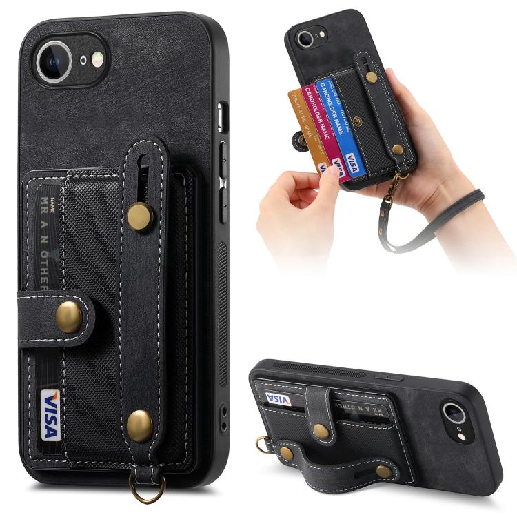 Retro Cross Wristband Wallet Leather Back Phone Case, For iPhone 16 Pro Max, For iPhone 16 Pro, For iPhone 16 Plus, For iPhone 16, iPhone 16e