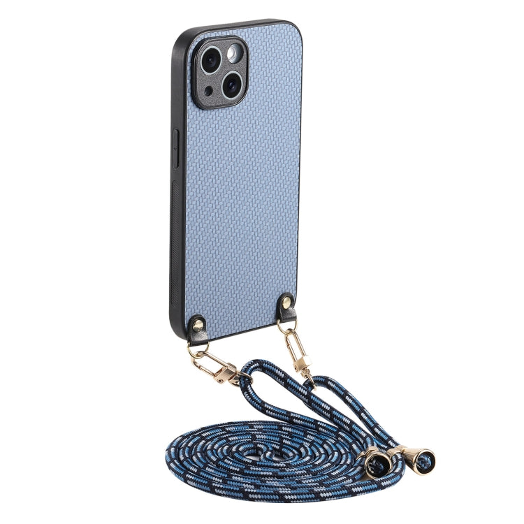 Carbon Fiber Texture Leather Back Phone Case with Crossbody Strap, For iPhone 15 Plus, For iPhone 15, For iPhone 14 Plus, For iPhone 14, For iPhone 14 Pro, For iPhone 14 Pro Max