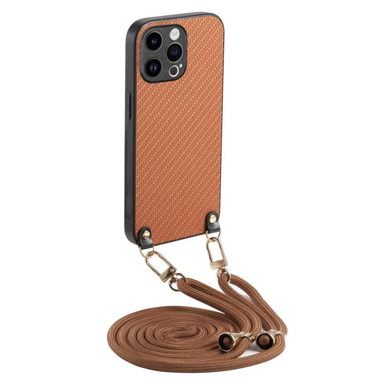 Carbon Fiber Texture Leather Back Phone Case with Crossbody Strap, For iPhone 15 Plus, For iPhone 15, For iPhone 14 Plus, For iPhone 14, For iPhone 14 Pro, For iPhone 14 Pro Max