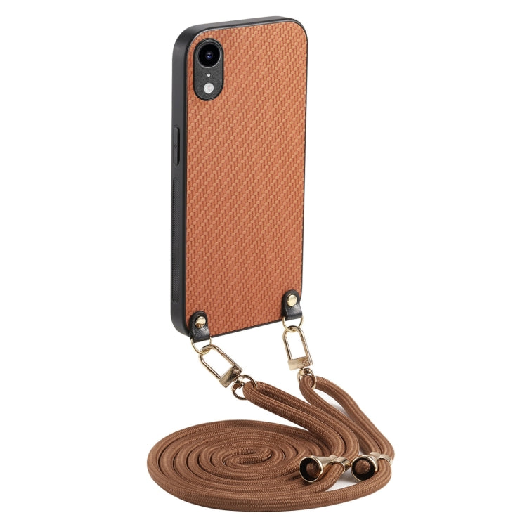 Carbon Fiber Texture Leather Back Phone Case with Crossbody Strap, For iPhone X / XS, For iPhone XR, For iPhone XS Max, For iPhone 7 Plus / 8 Plus, For iPhone 6 Plus / 6s Plus, For iPhone 6 / 6s