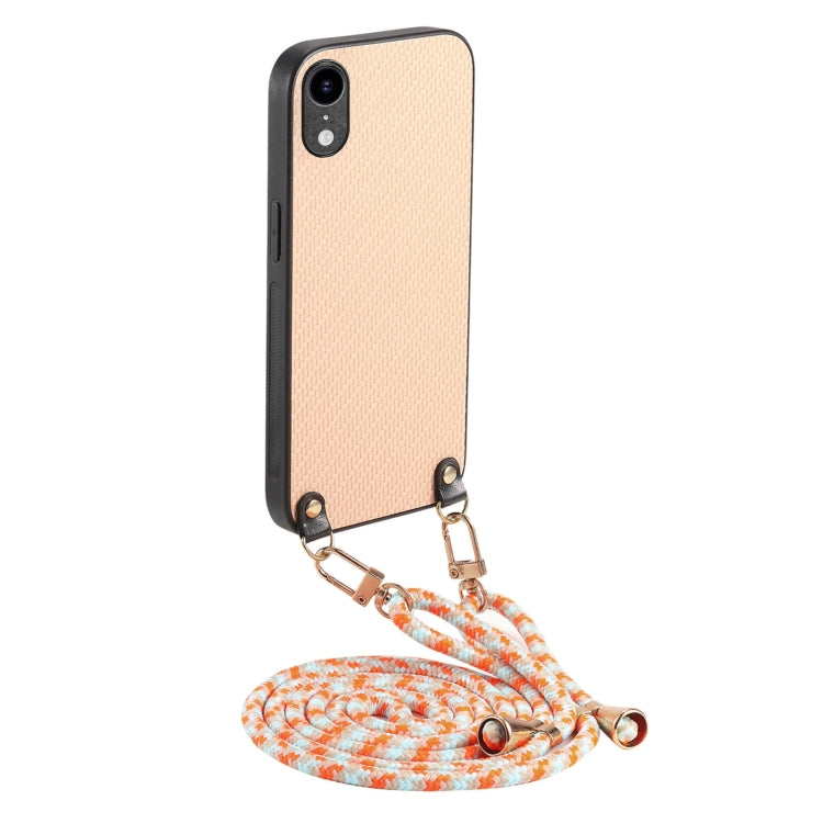 Carbon Fiber Texture Leather Back Phone Case with Crossbody Strap, For iPhone X / XS, For iPhone XR, For iPhone XS Max, For iPhone 7 Plus / 8 Plus, For iPhone 6 Plus / 6s Plus, For iPhone 6 / 6s