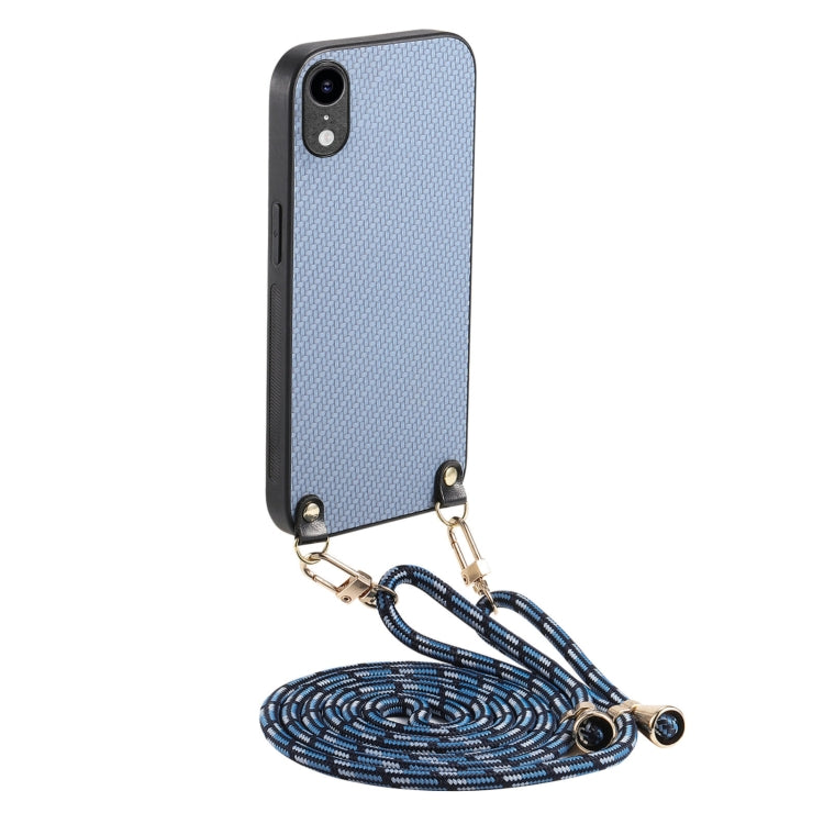 Carbon Fiber Texture Leather Back Phone Case with Crossbody Strap, For iPhone X / XS, For iPhone XR, For iPhone XS Max, For iPhone 7 Plus / 8 Plus, For iPhone 6 Plus / 6s Plus, For iPhone 6 / 6s