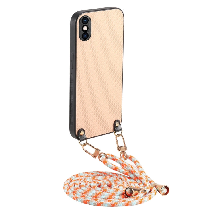 Carbon Fiber Texture Leather Back Phone Case with Crossbody Strap, For iPhone X / XS, For iPhone XR, For iPhone XS Max, For iPhone 7 Plus / 8 Plus, For iPhone 6 Plus / 6s Plus, For iPhone 6 / 6s