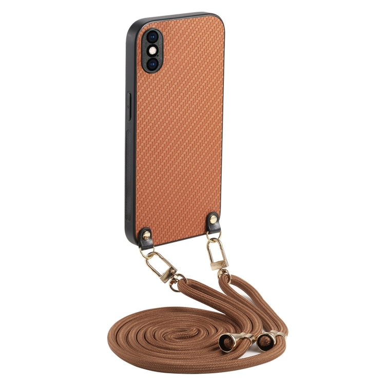 Carbon Fiber Texture Leather Back Phone Case with Crossbody Strap, For iPhone X / XS, For iPhone XR, For iPhone XS Max, For iPhone 7 Plus / 8 Plus, For iPhone 6 Plus / 6s Plus, For iPhone 6 / 6s