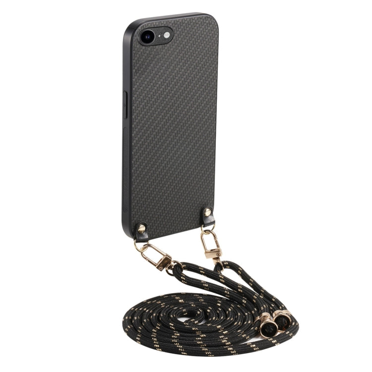 Carbon Fiber Texture Leather Back Phone Case with Crossbody Strap, For iPhone X / XS, For iPhone XR, For iPhone XS Max, For iPhone 7 Plus / 8 Plus, For iPhone 6 Plus / 6s Plus, For iPhone 6 / 6s