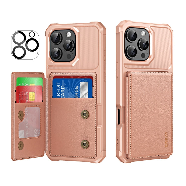 ENKAY Hat-Prince Card Slot Wallet TPU Back Leather Phone Case with Lens Film, For iPhone 16 Pro Max, For iPhone 16 Pro, For iPhone 16 Plus, For iPhone 16, For iPhone 15 Pro Max, For iPhone 15 Pro