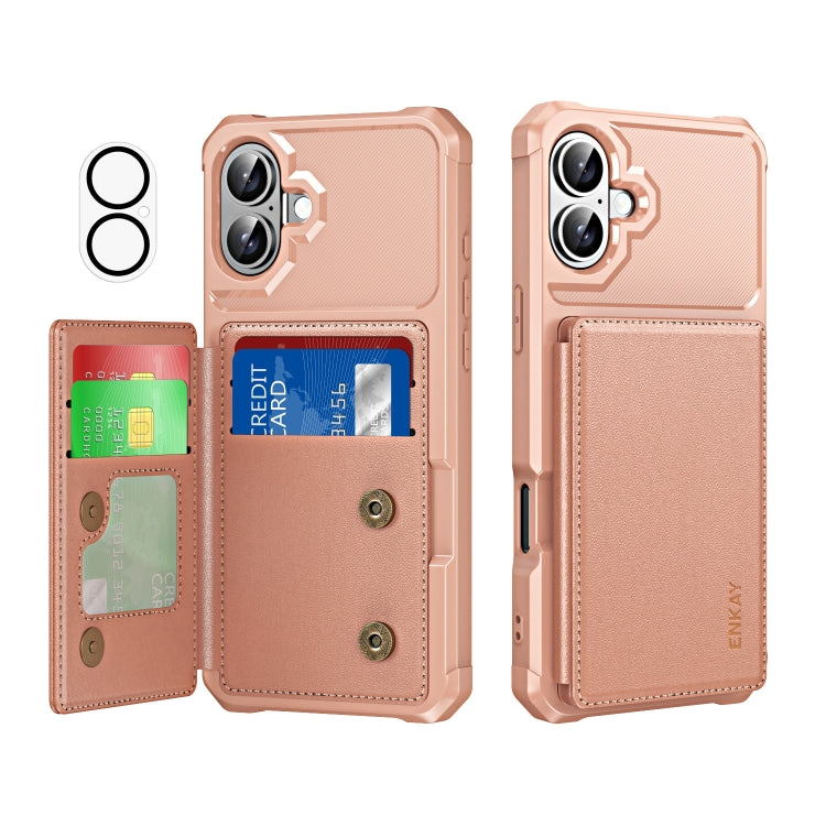 ENKAY Hat-Prince Card Slot Wallet TPU Back Leather Phone Case with Lens Film, For iPhone 16 Pro Max, For iPhone 16 Pro, For iPhone 16 Plus, For iPhone 16, For iPhone 15 Pro Max, For iPhone 15 Pro