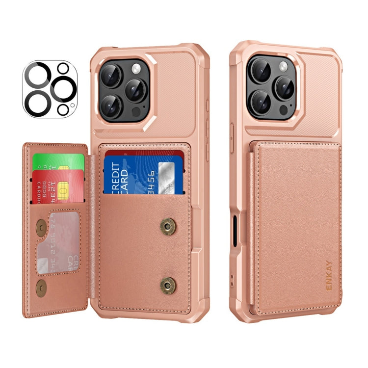 ENKAY Hat-Prince Card Slot Wallet TPU Back Leather Phone Case with Lens Film, For iPhone 16 Pro Max, For iPhone 16 Pro, For iPhone 16 Plus, For iPhone 16, For iPhone 15 Pro Max, For iPhone 15 Pro