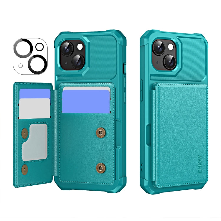 ENKAY Hat-Prince Card Slot Wallet TPU Back Leather Phone Case with Lens Film, For iPhone 15 Plus, For iPhone 15, For iPhone 14 Plus, For iPhone 14, For iPhone 14 Pro, For iPhone 14 Pro Max