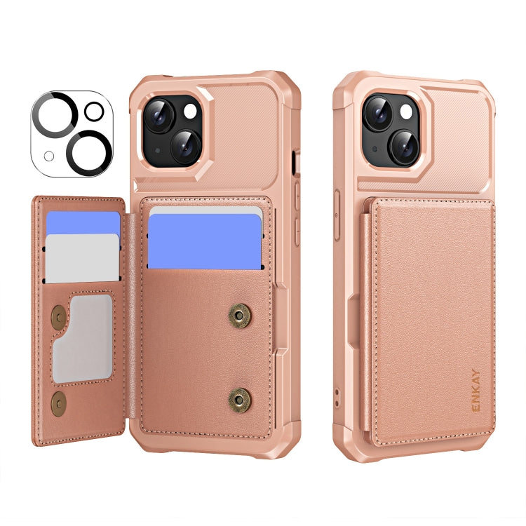 ENKAY Hat-Prince Card Slot Wallet TPU Back Leather Phone Case with Lens Film, For iPhone 15 Plus, For iPhone 15, For iPhone 14 Plus, For iPhone 14, For iPhone 14 Pro, For iPhone 14 Pro Max