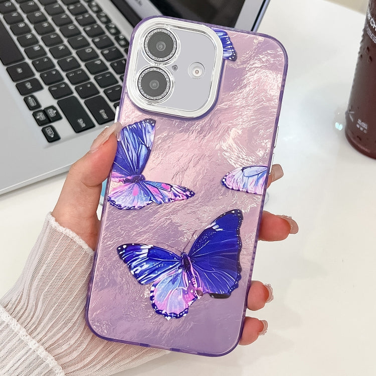 Plating Texture Butterfly TPU Phone Case with Glitter Lens Film, For iPhone 16e, For iPhone 16 Pro Max, For iPhone 16 Pro, For iPhone 16 Plus, For iPhone 16