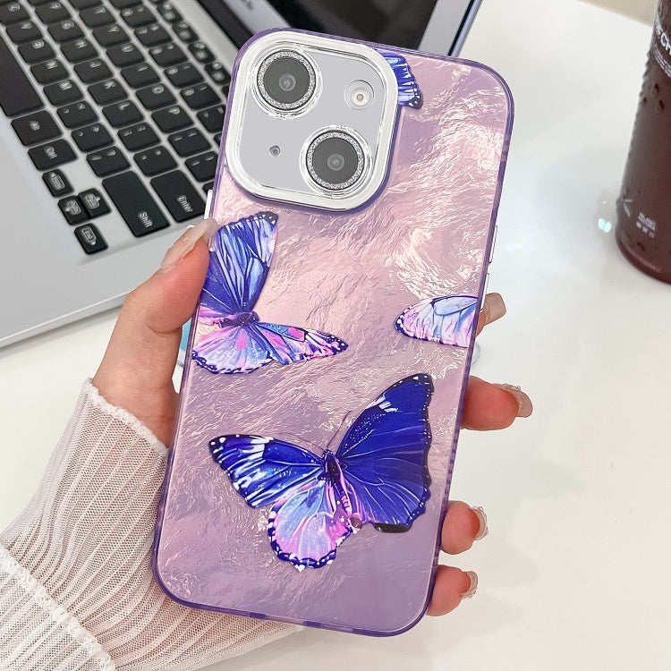 Plating Texture Butterfly TPU Phone Case with Glitter Lens Film, For iPhone 15 Pro Max, For iPhone 15 Pro, For iPhone 15, For iPhone 14, For iPhone 14 Pro