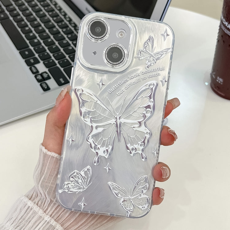 Plating Texture Butterfly TPU Phone Case with Glitter Lens Film, For iPhone 15 Pro Max, For iPhone 15 Pro, For iPhone 15, For iPhone 14, For iPhone 14 Pro