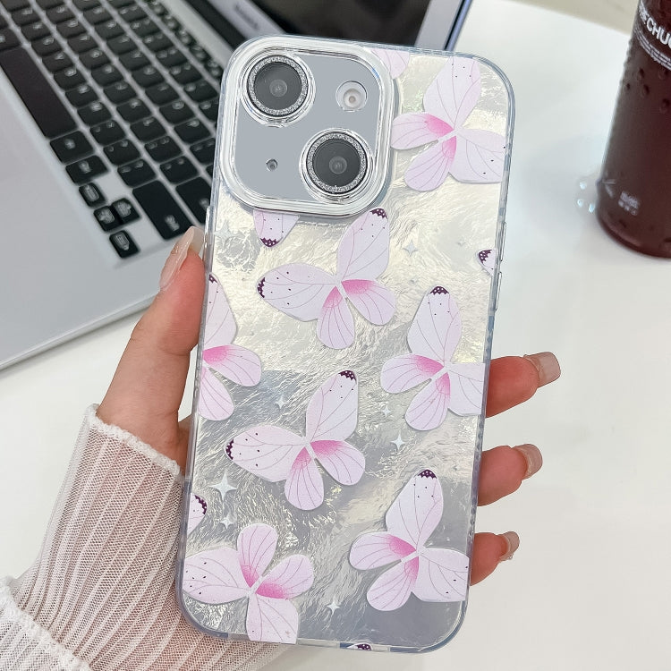 Plating Texture Butterfly TPU Phone Case with Glitter Lens Film, For iPhone 15 Pro Max, For iPhone 15 Pro, For iPhone 15, For iPhone 14, For iPhone 14 Pro