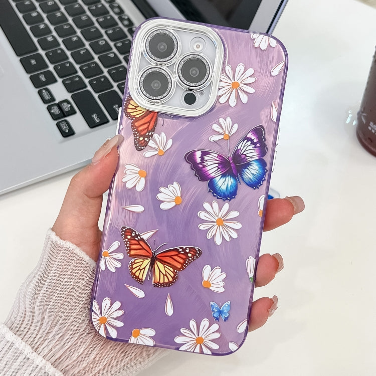 Plating Texture Butterfly TPU Phone Case with Glitter Lens Film, For iPhone 15 Pro Max, For iPhone 15 Pro, For iPhone 15, For iPhone 14, For iPhone 14 Pro