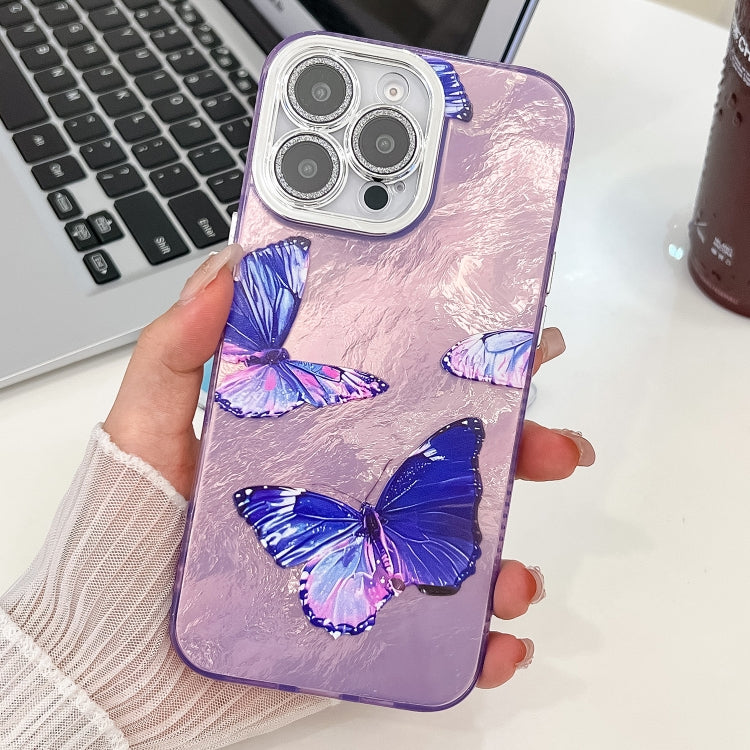 Plating Texture Butterfly TPU Phone Case with Glitter Lens Film, For iPhone 15 Pro Max, For iPhone 15 Pro, For iPhone 15, For iPhone 14, For iPhone 14 Pro