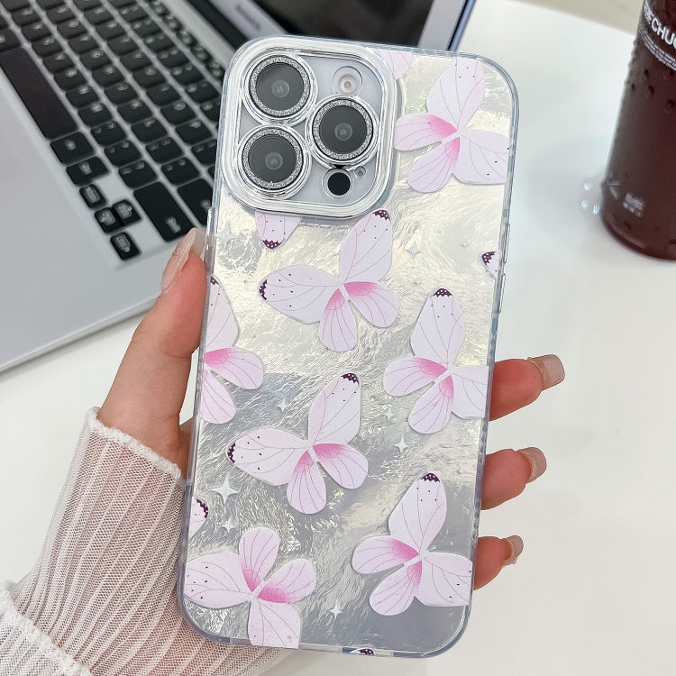 Plating Texture Butterfly TPU Phone Case with Glitter Lens Film, For iPhone 15 Pro Max, For iPhone 15 Pro, For iPhone 15, For iPhone 14, For iPhone 14 Pro