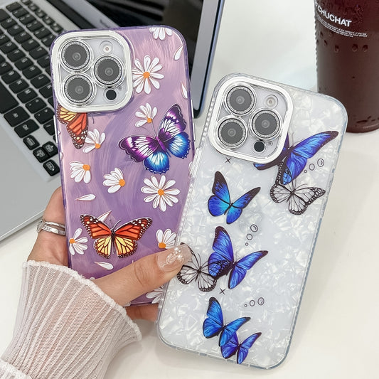 Plating Texture Butterfly TPU Phone Case with Glitter Lens Film, For iPhone 15 Pro Max, For iPhone 15 Pro, For iPhone 15, For iPhone 14, For iPhone 14 Pro