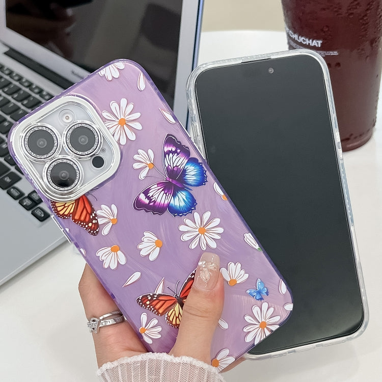 Plating Texture Butterfly TPU Phone Case with Glitter Lens Film, For iPhone 15 Pro Max, For iPhone 15 Pro, For iPhone 15, For iPhone 14, For iPhone 14 Pro