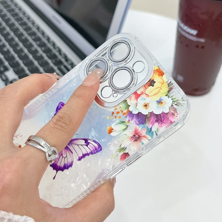 Plating Texture Butterfly TPU Phone Case with Glitter Lens Film, For iPhone 15 Pro Max, For iPhone 15 Pro, For iPhone 15, For iPhone 14, For iPhone 14 Pro