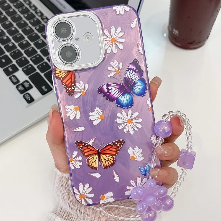 Plating Texture Butterfly Wristband TPU Phone Case with Glitter Lens Film, For iPhone 16e, For iPhone 16 Pro Max, For iPhone 16 Pro, For iPhone 16 Plus, For iPhone 16