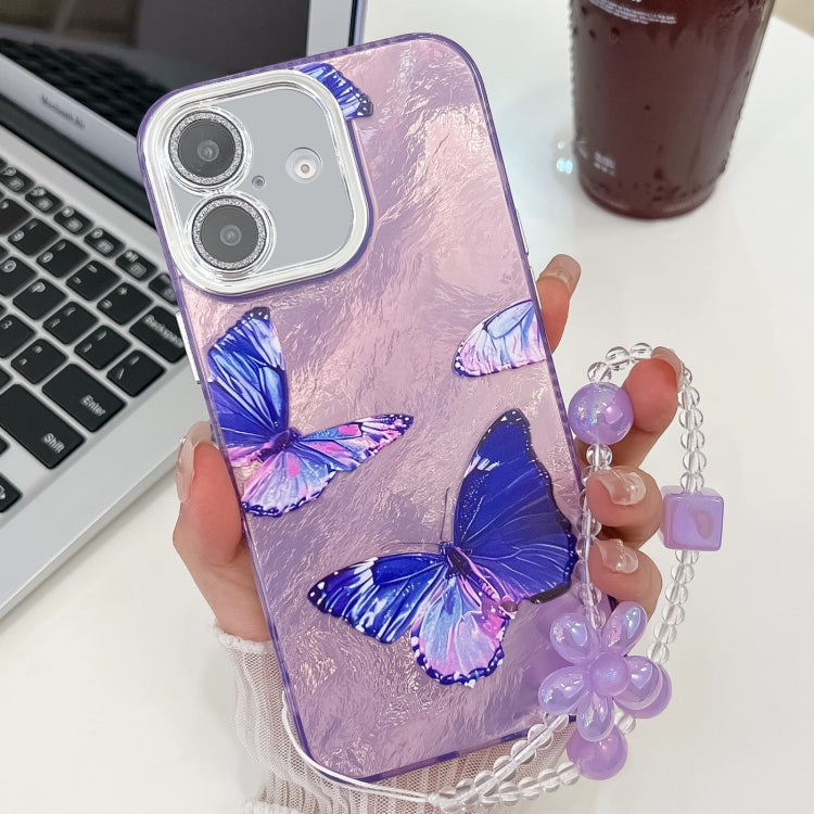 Plating Texture Butterfly Wristband TPU Phone Case with Glitter Lens Film, For iPhone 16e, For iPhone 16 Pro Max, For iPhone 16 Pro, For iPhone 16 Plus, For iPhone 16