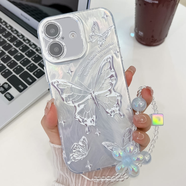 Plating Texture Butterfly Wristband TPU Phone Case with Glitter Lens Film, For iPhone 16e, For iPhone 16 Pro Max, For iPhone 16 Pro, For iPhone 16 Plus, For iPhone 16