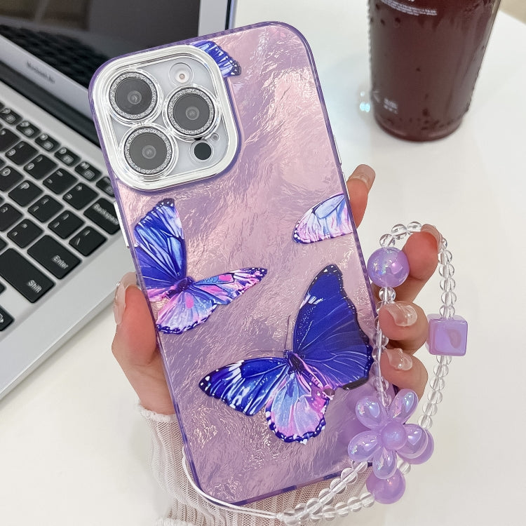 Plating Texture Butterfly Wristband TPU Phone Case with Glitter Lens Film, For iPhone 15 Pro Max, For iPhone 15 Pro, For iPhone 15, For iPhone 14, For iPhone 14 Pro