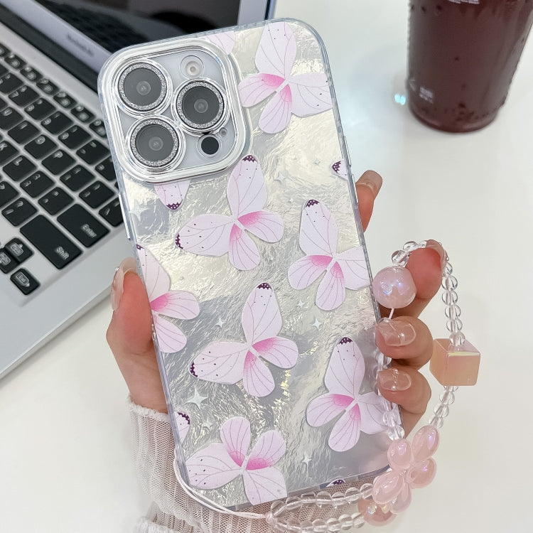 Plating Texture Butterfly Wristband TPU Phone Case with Glitter Lens Film, For iPhone 15 Pro Max, For iPhone 15 Pro, For iPhone 15, For iPhone 14, For iPhone 14 Pro