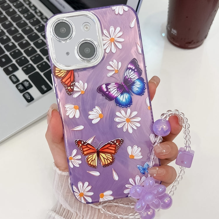 Plating Texture Butterfly Wristband TPU Phone Case with Glitter Lens Film, For iPhone 15 Pro Max, For iPhone 15 Pro, For iPhone 15, For iPhone 14, For iPhone 14 Pro