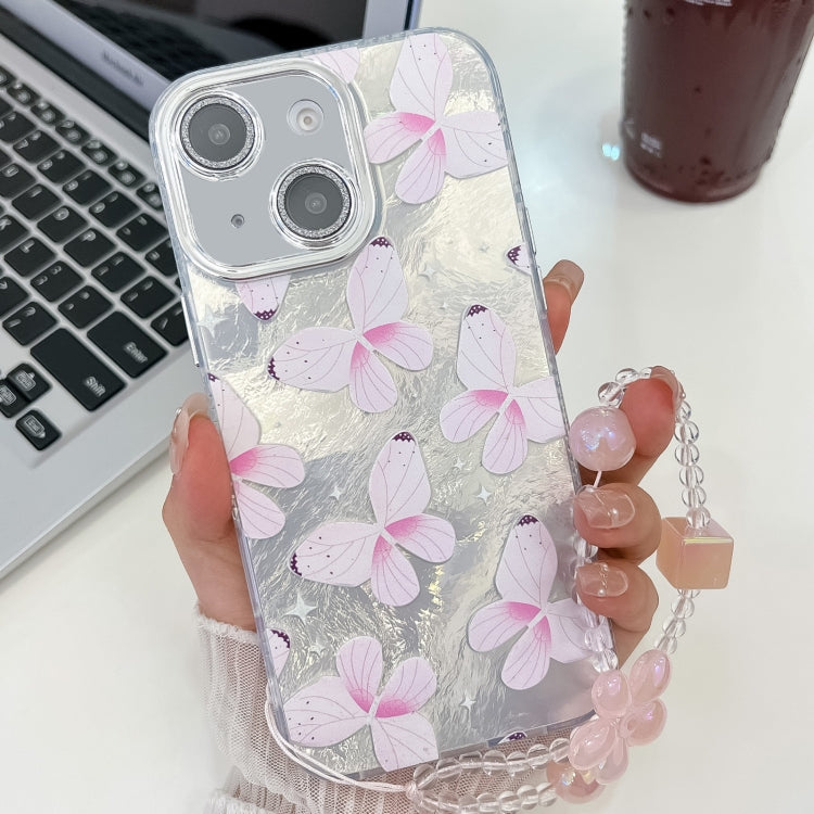 Plating Texture Butterfly Wristband TPU Phone Case with Glitter Lens Film, For iPhone 15 Pro Max, For iPhone 15 Pro, For iPhone 15, For iPhone 14, For iPhone 14 Pro