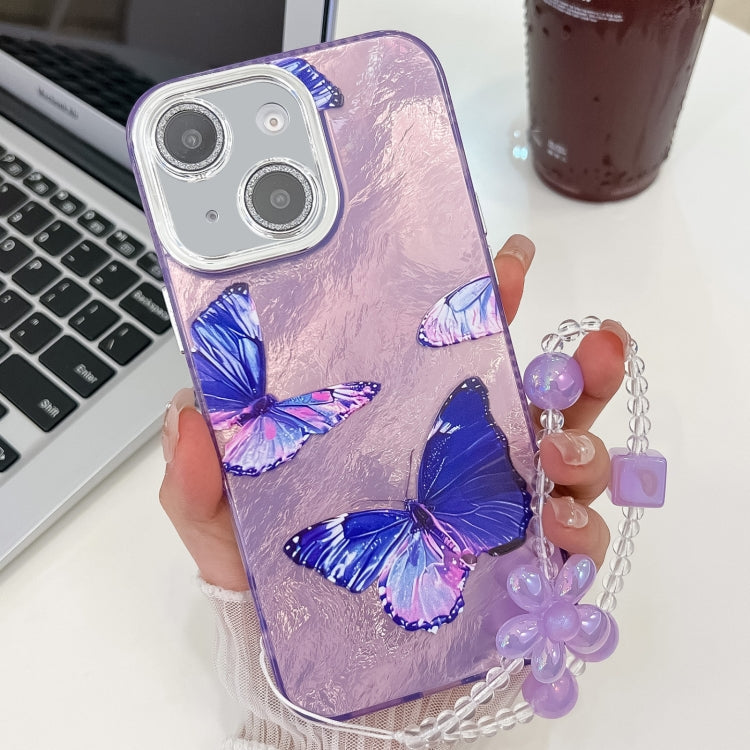 Plating Texture Butterfly Wristband TPU Phone Case with Glitter Lens Film, For iPhone 15 Pro Max, For iPhone 15 Pro, For iPhone 15, For iPhone 14, For iPhone 14 Pro