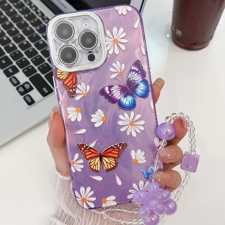 Plating Texture Butterfly Wristband TPU Phone Case with Glitter Lens Film, For iPhone 15 Pro Max, For iPhone 15 Pro, For iPhone 15, For iPhone 14, For iPhone 14 Pro