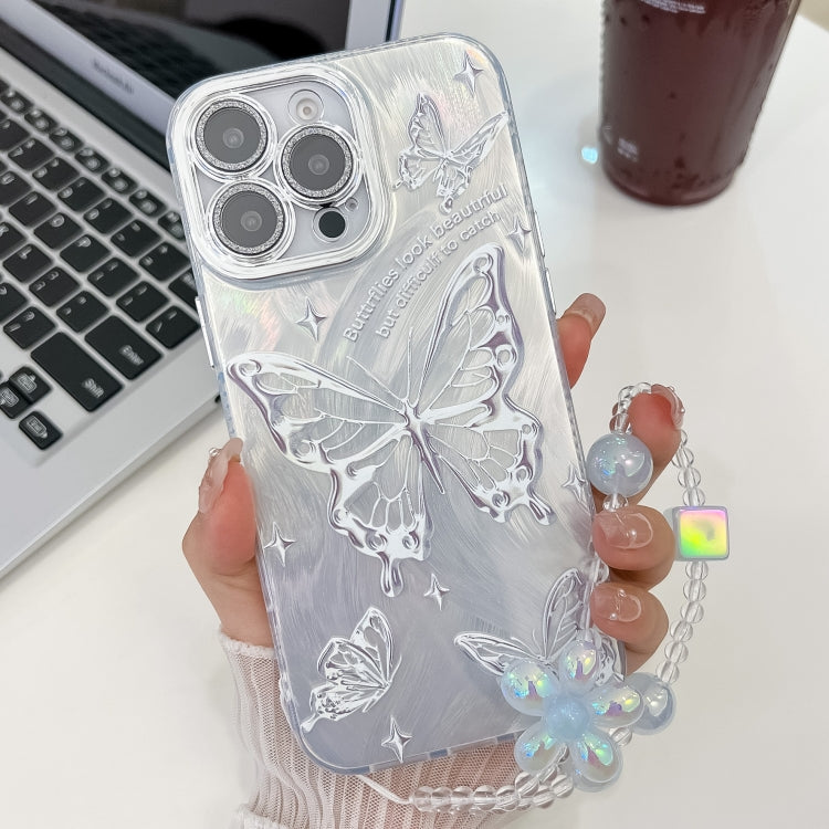 Plating Texture Butterfly Wristband TPU Phone Case with Glitter Lens Film, For iPhone 15 Pro Max, For iPhone 15 Pro, For iPhone 15, For iPhone 14, For iPhone 14 Pro