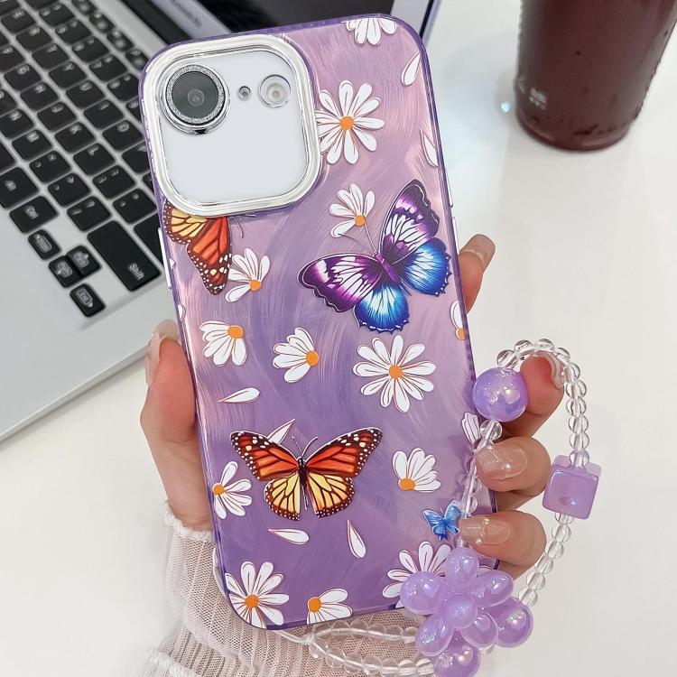 Plating Texture Butterfly Wristband TPU Phone Case with Glitter Lens Film, For iPhone 16e, For iPhone 16 Pro Max, For iPhone 16 Pro, For iPhone 16 Plus, For iPhone 16