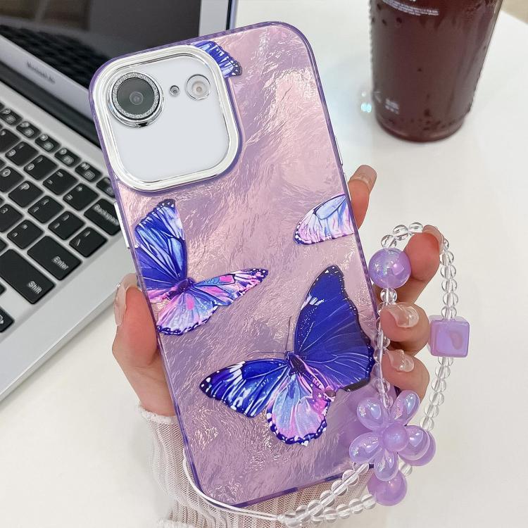 Plating Texture Butterfly Wristband TPU Phone Case with Glitter Lens Film, For iPhone 16e, For iPhone 16 Pro Max, For iPhone 16 Pro, For iPhone 16 Plus, For iPhone 16