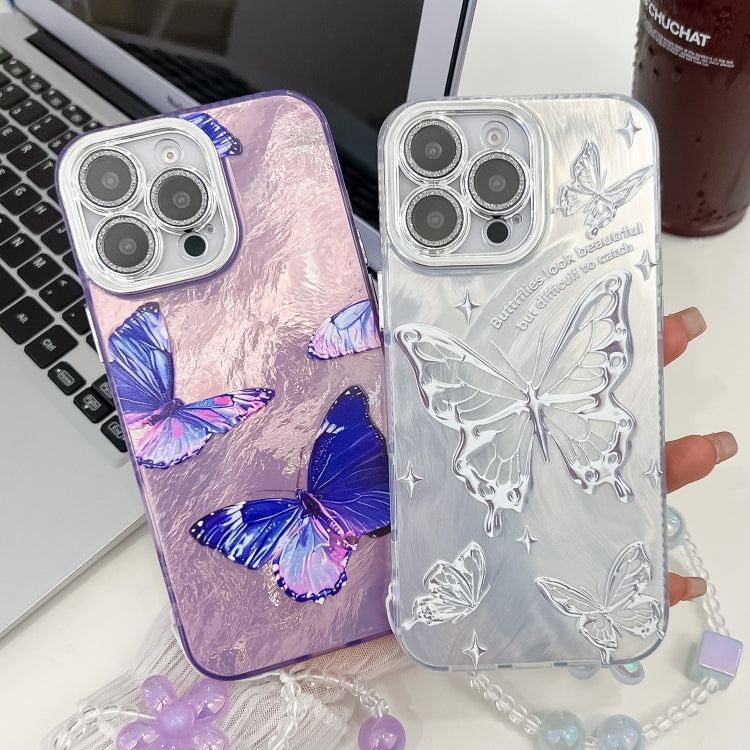 Plating Texture Butterfly Wristband TPU Phone Case with Glitter Lens Film, For iPhone 15 Pro Max, For iPhone 15 Pro, For iPhone 15, For iPhone 14, For iPhone 14 Pro