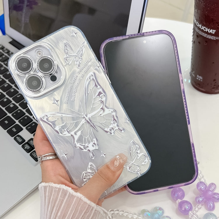 Plating Texture Butterfly Wristband TPU Phone Case with Glitter Lens Film, For iPhone 15 Pro Max, For iPhone 15 Pro, For iPhone 15, For iPhone 14, For iPhone 14 Pro