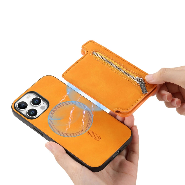 Retro MagSafe Zipper Wallet Card Bag Back Phone Case, For iPhone 16 Pro Max, For iPhone 16 Pro, For iPhone 16 Plus, For iPhone 16