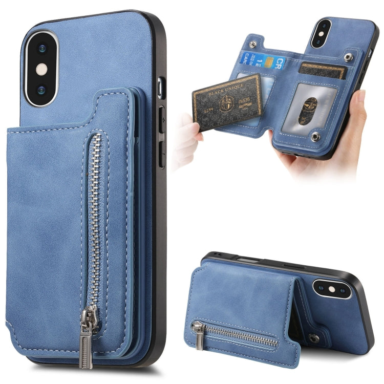 Retro MagSafe Zipper Wallet Card Bag Back Phone Case, For iPhone XS Max, For iPhone 7 / 8 / SE 2022, For iPhone 12 / 12 Pro, For iPhone X / XS