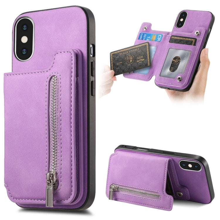 Retro MagSafe Zipper Wallet Card Bag Back Phone Case, For iPhone XS Max, For iPhone 7 / 8 / SE 2022, For iPhone 12 / 12 Pro, For iPhone X / XS