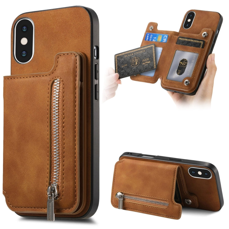 Retro MagSafe Zipper Wallet Card Bag Back Phone Case, For iPhone XS Max, For iPhone 7 / 8 / SE 2022, For iPhone 12 / 12 Pro, For iPhone X / XS