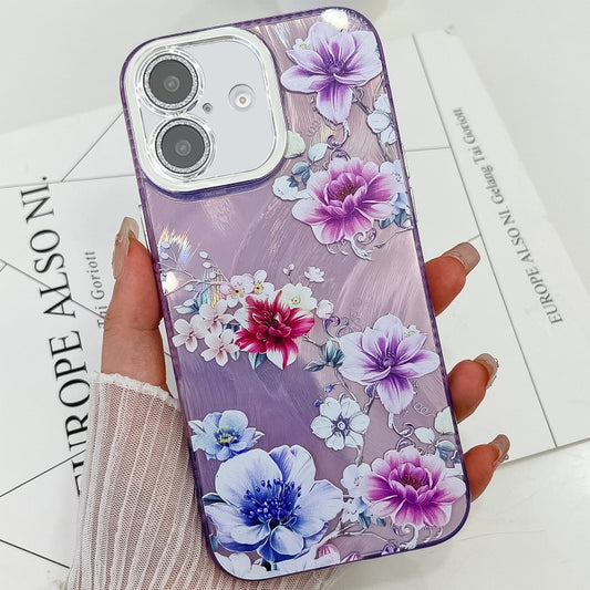 Electroplating Flowers Plants Texture TPU Phone Case, For iPhone 16 Plus