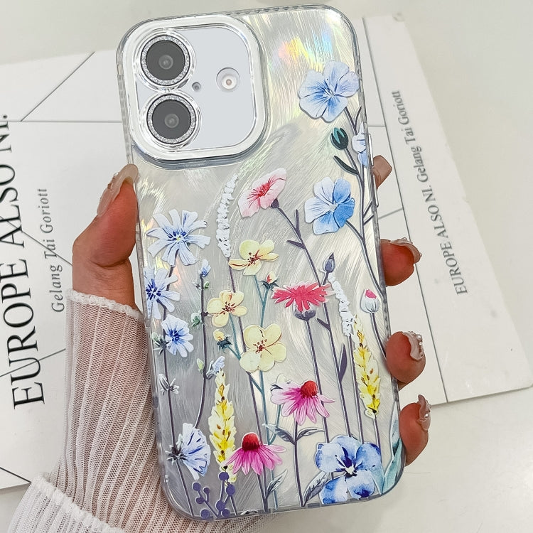 Electroplating Flowers Plants Texture TPU Phone Case, For iPhone 16 Plus